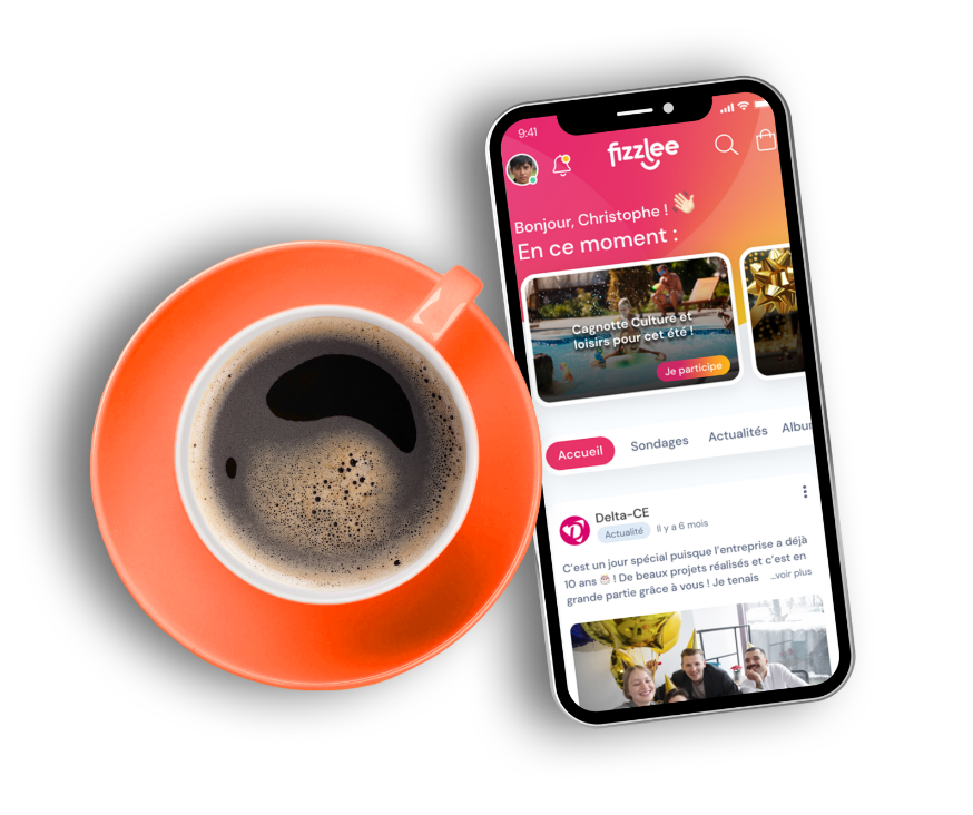 Téléphone contenant l'application Fizzlee avec un chèqe-cadeau
